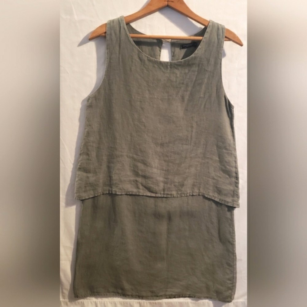 Lungo Larno Linen Summer Dress Olive Green Size S Beach Cruise Cottagecore Boho - Picture 1 of 8